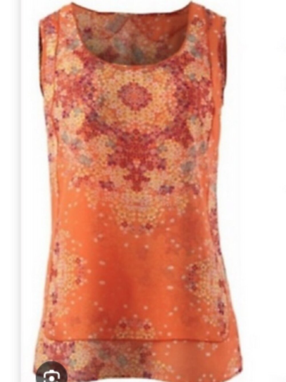CAbi Merrow Edge orange floral printed sleeveless Tank, Size Large